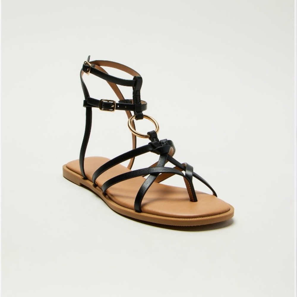 Soda Black and Tan Strappy Sandals